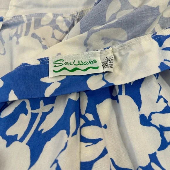 Vintage Sea Waves Summer Beach Tank Vibrant Blue White Resortwear Women’s 14 - Picture 6 of 13